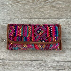 NWT Geometric Design Altiplano Nu-buck Leather huipile Embroidered Wallet
